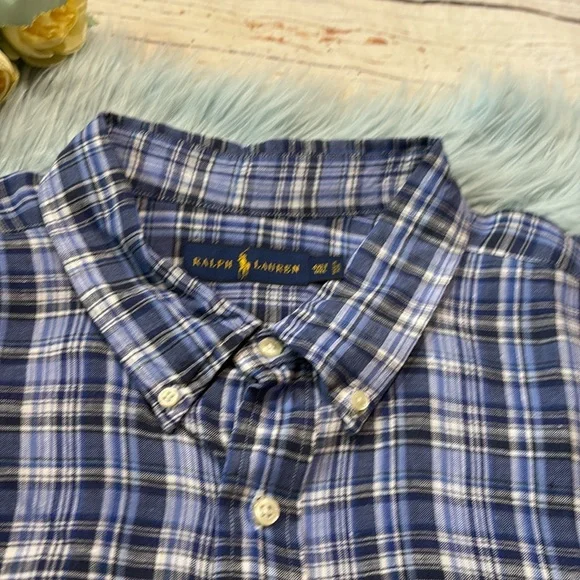 Ralph Lauren Blue Plaid Linen Button Down Shirt sz 4XLT - Picture 2 of 9